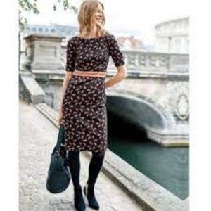 Boden Fleur Fitted Dress Leaf Trellis Dark